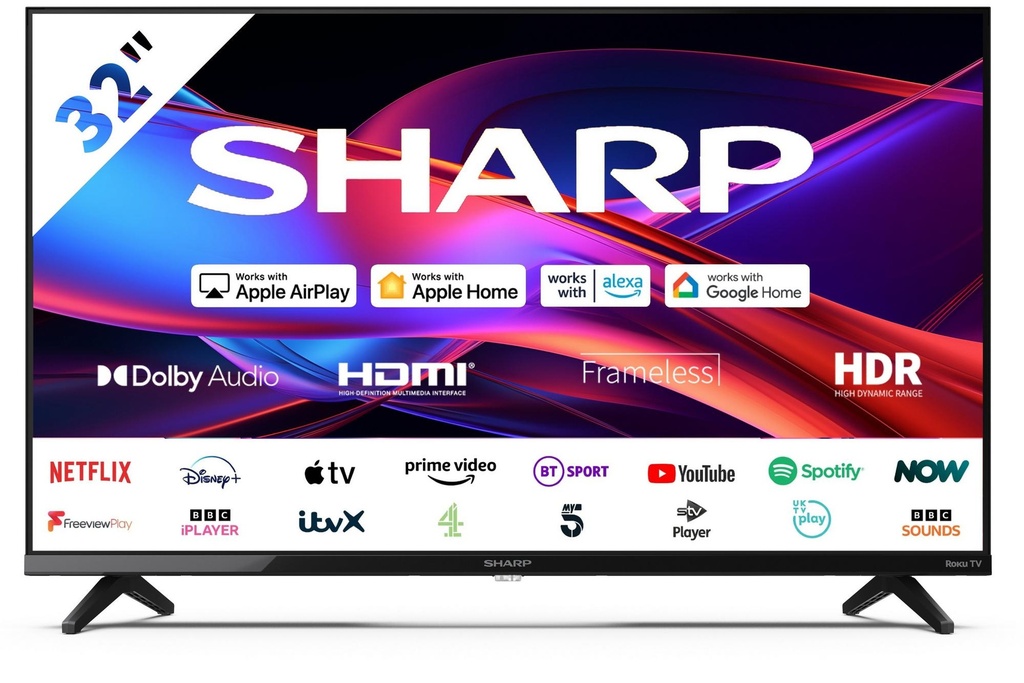 Sharp 1T-C32GD2225K 32" HD Ready Frameless Smart Roku TV 